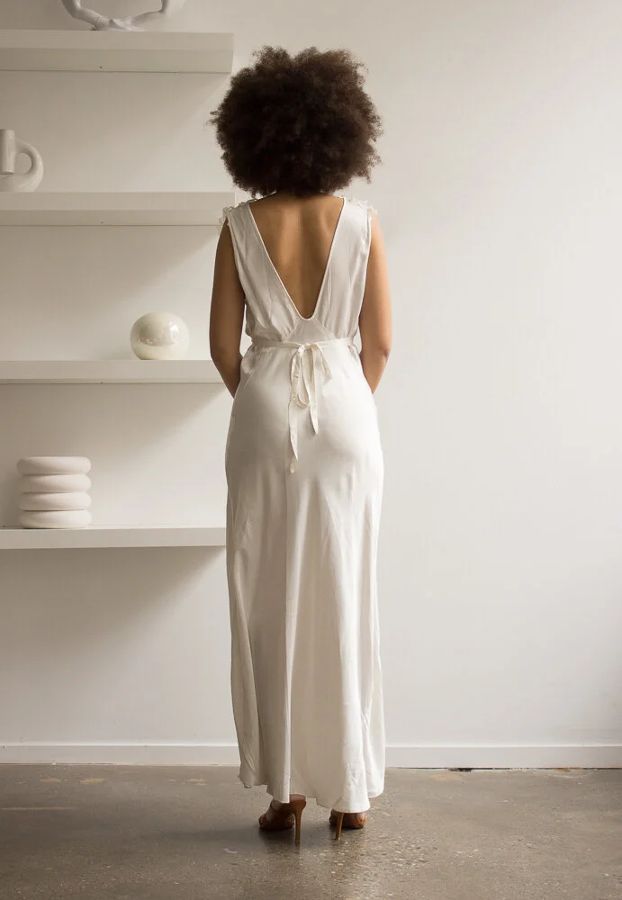 1940s White Satin Slip Dress with Net Ruffle — Wayward